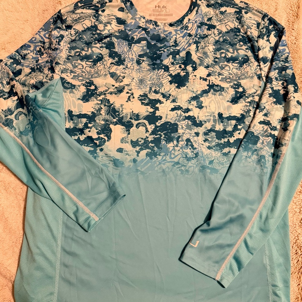 Huk Aqua and Blue Camouflage Performance Shirt